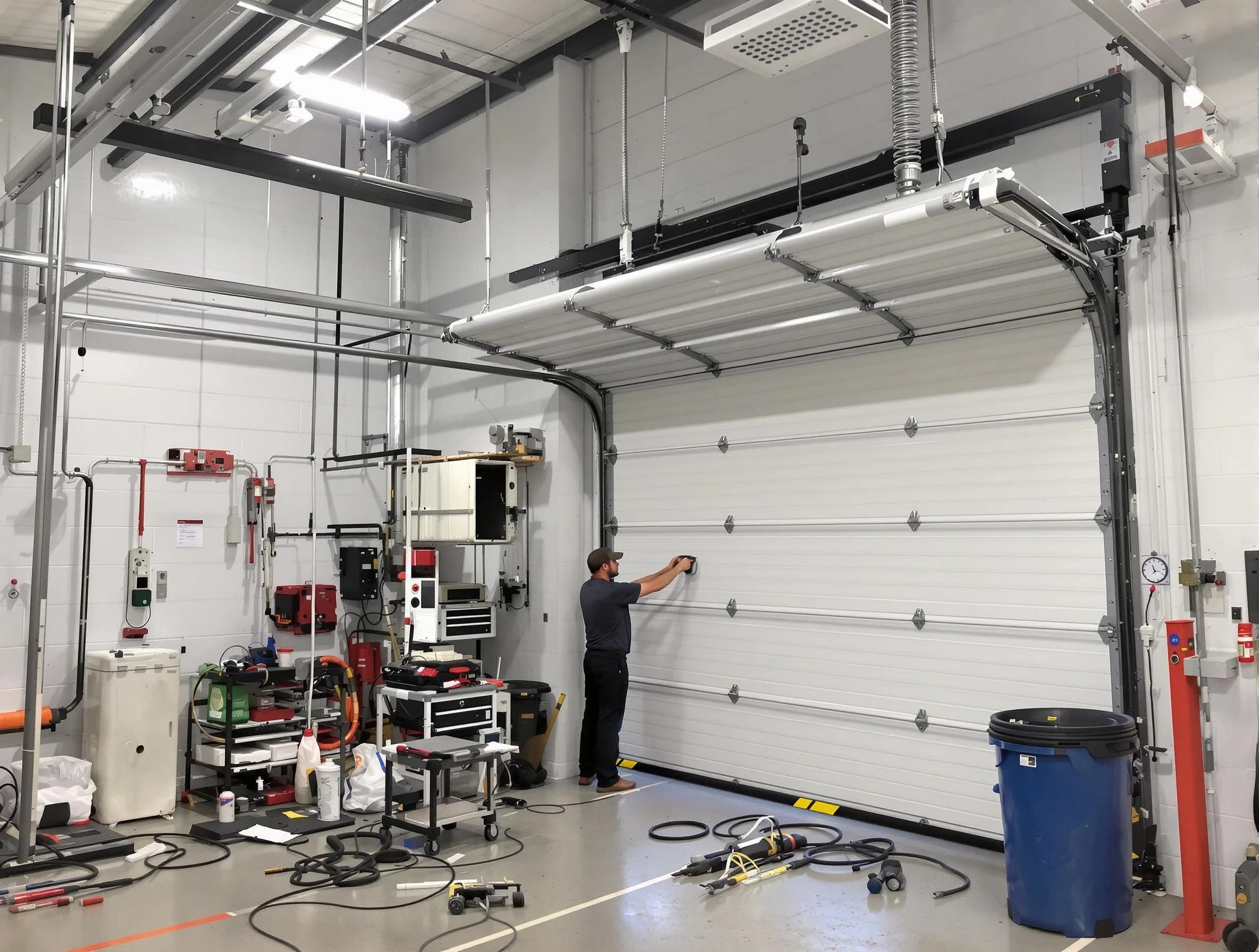 Linden Garage Door Repair certified technician performing commercial door repair at a Linden business facility