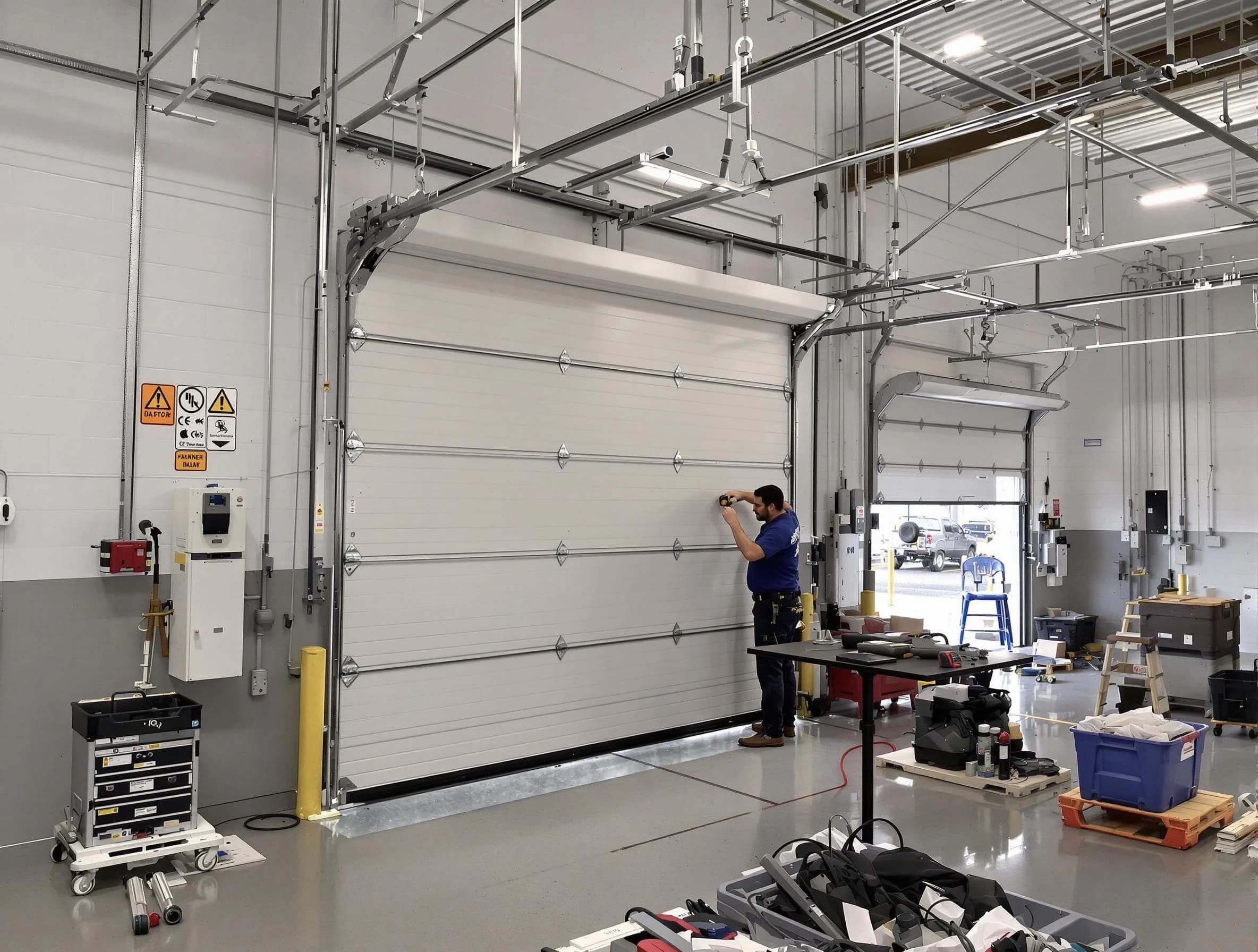 Commercial garage door repair being performed by Linden Garage Door Repair expert in Linden