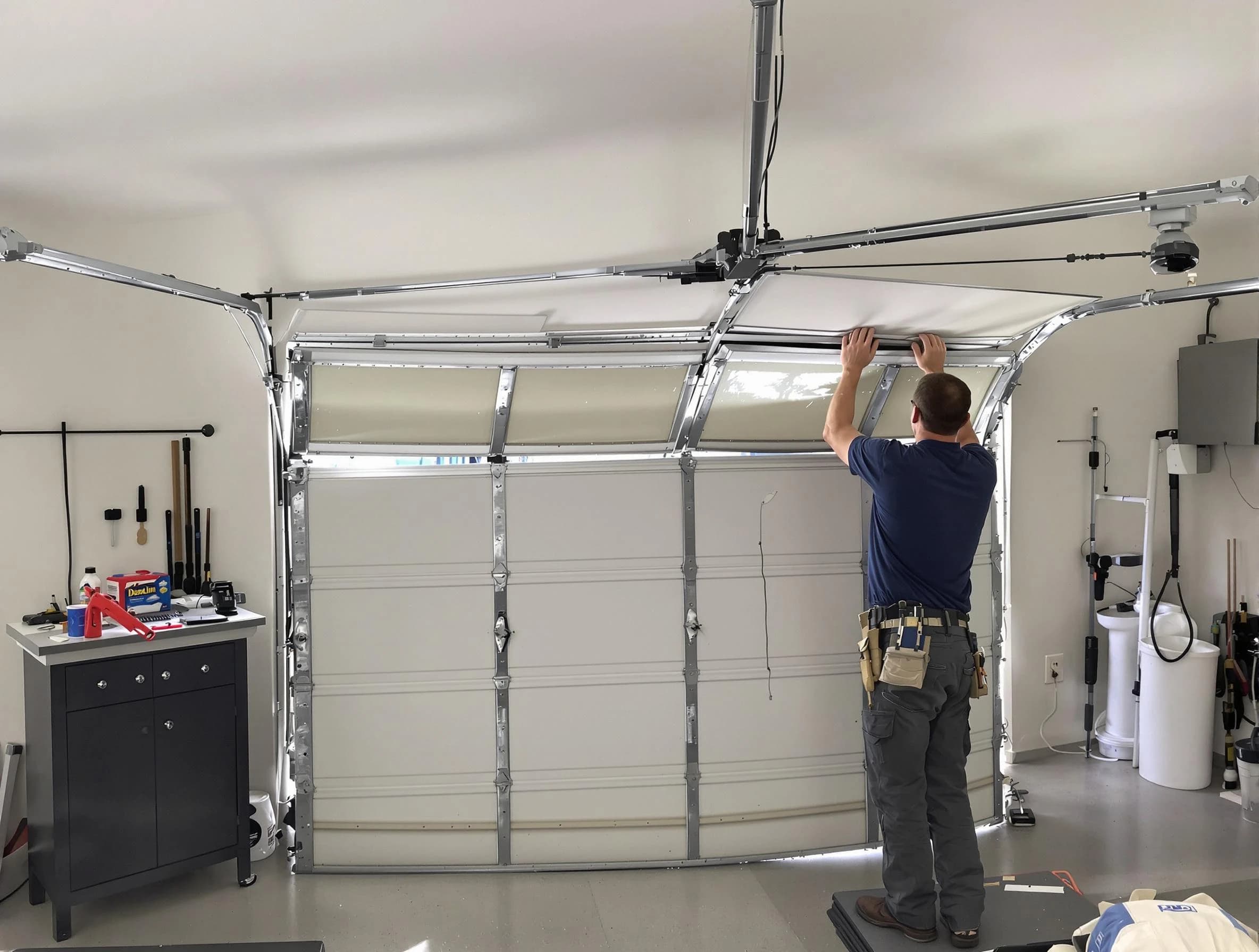 Linden Garage Door Repair specialist performing precise section replacement on Linden garage door