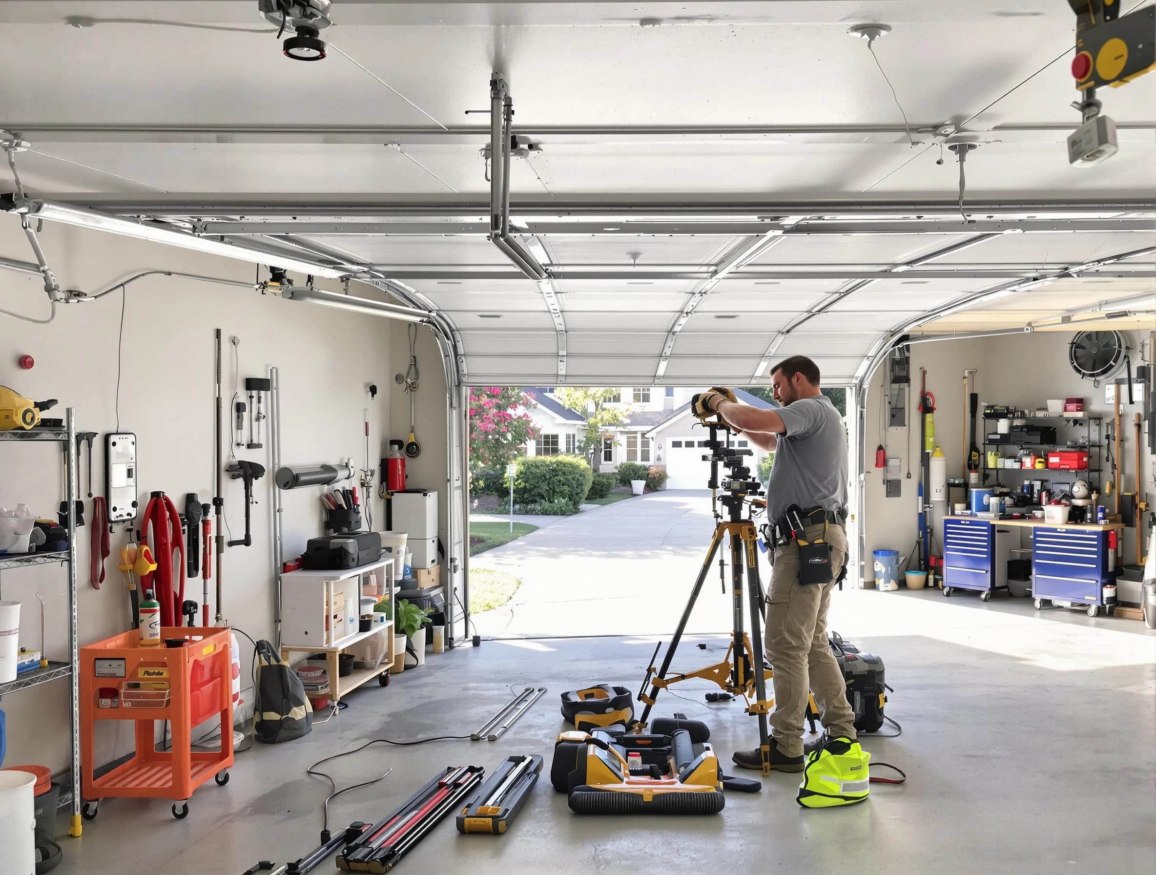 Linden Garage Door Repair specialist performing laser-guided track alignment in Linden
