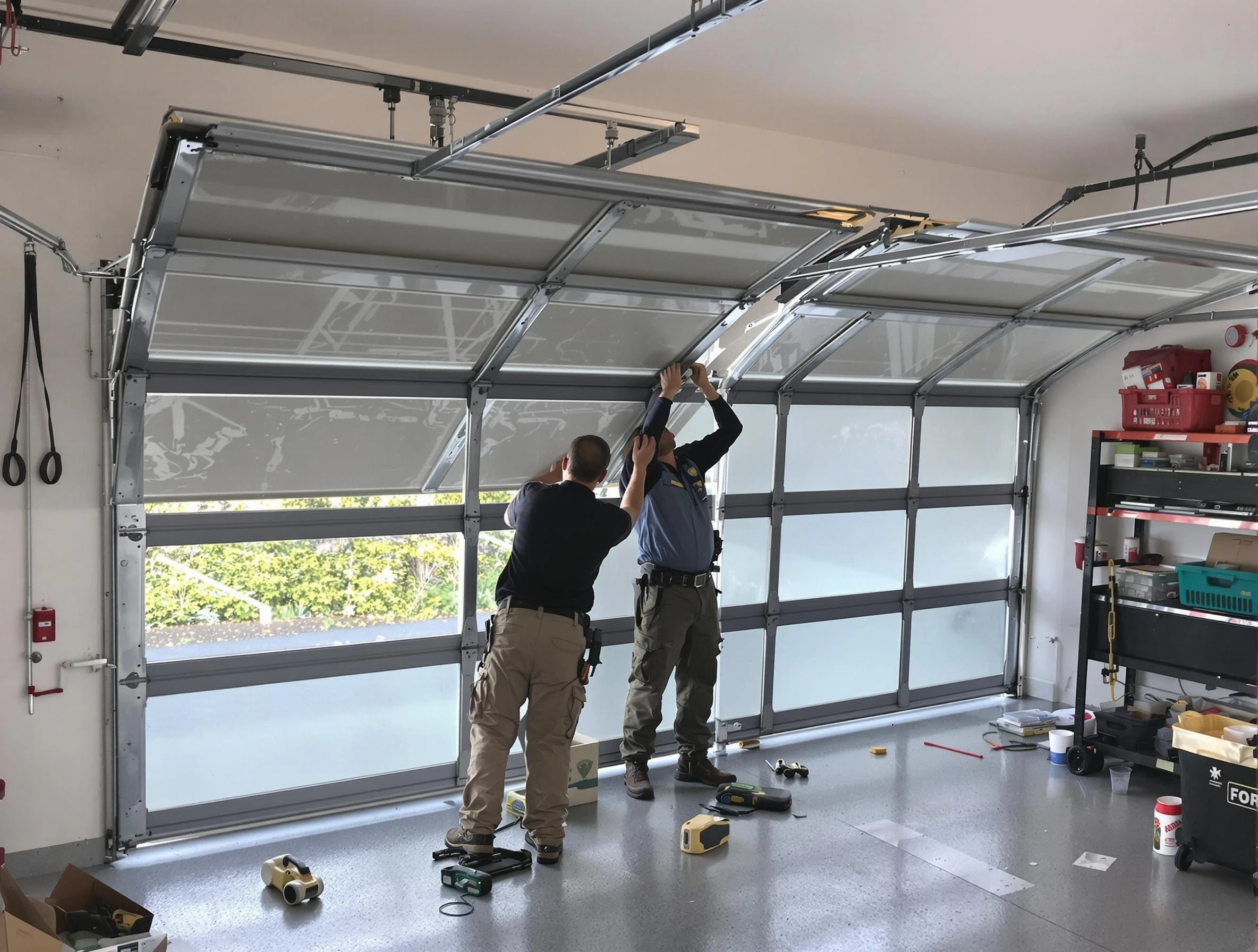 Linden Garage Door Repair expert performing precise panel replacement on Linden garage door
